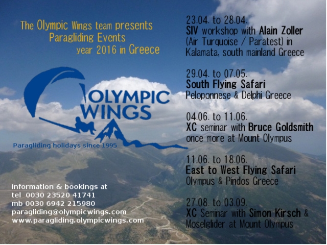 olympic wings paragliding greece special events courses workshops flying safari2016